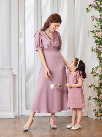 Women's V-Neck Puff Sleeve Elegant Party Match Short Sleeve Dress