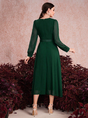 Women's Wrap Collar Long Sleeve Dress