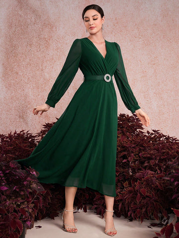 Women's Wrap Collar Long Sleeve Dress