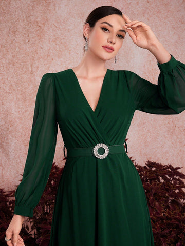 Women's Wrap Collar Long Sleeve Dress
