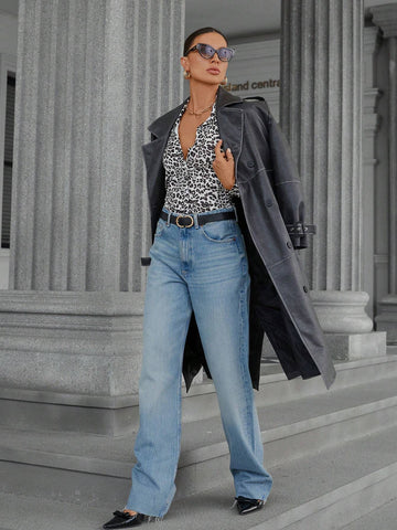 Modichic 1pc High-End Fashionable Leopard Print Elegant Blouse For Women