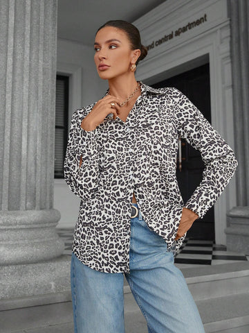 Modichic 1pc High-End Fashionable Leopard Print Elegant Blouse For Women