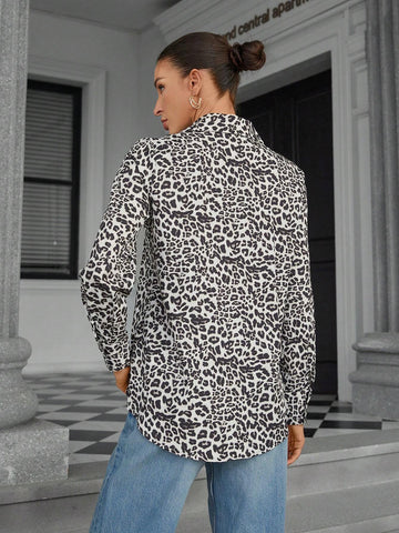 Modichic 1pc High-End Fashionable Leopard Print Elegant Blouse For Women