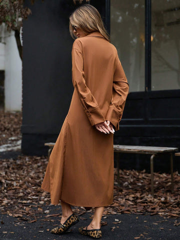 Autumn French Retro Curve Waistline Shirtwaist Dress For Women