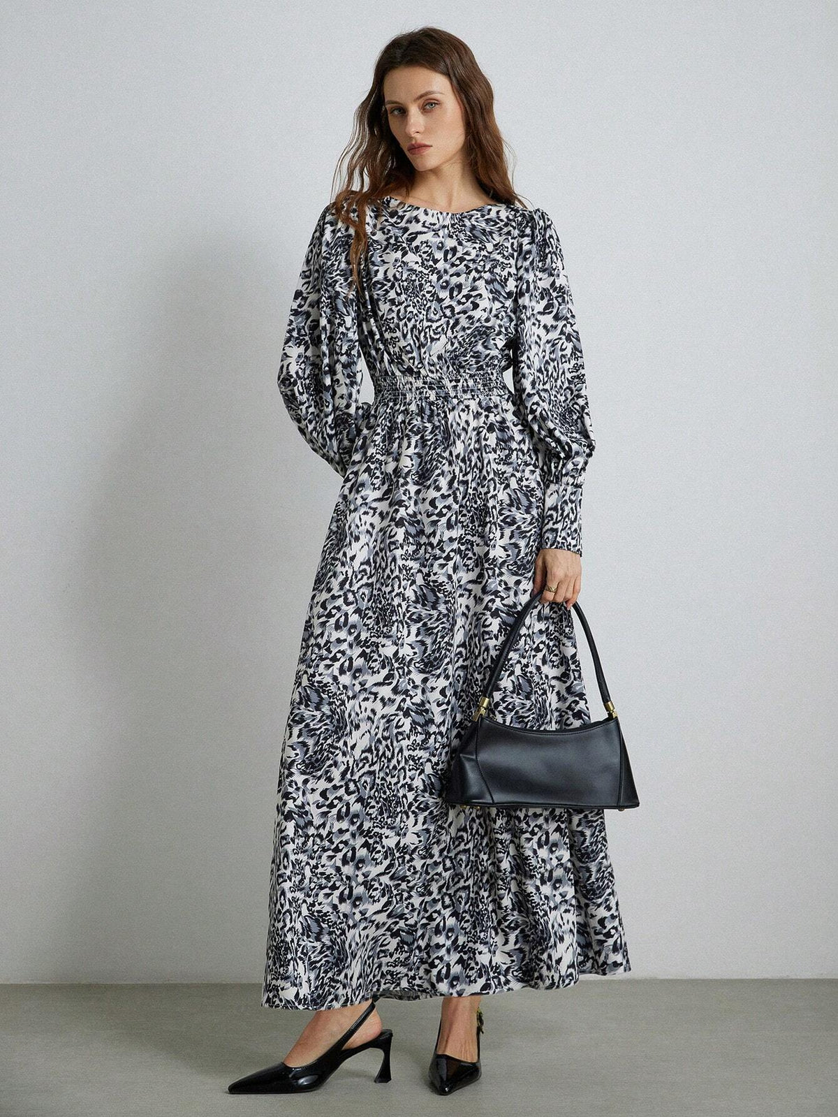 Elegant Vintage Gather Waist Exaggerated Puff Sleeve Long Sleeve Dress For Women