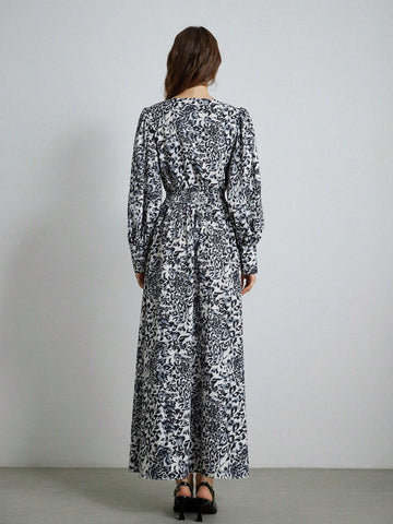 Elegant Vintage Gather Waist Exaggerated Puff Sleeve Long Sleeve Dress For Women