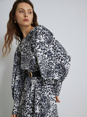 Elegant Vintage Gather Waist Exaggerated Puff Sleeve Long Sleeve Dress For Women