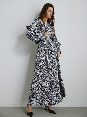 Elegant Vintage Gather Waist Exaggerated Puff Sleeve Long Sleeve Dress For Women