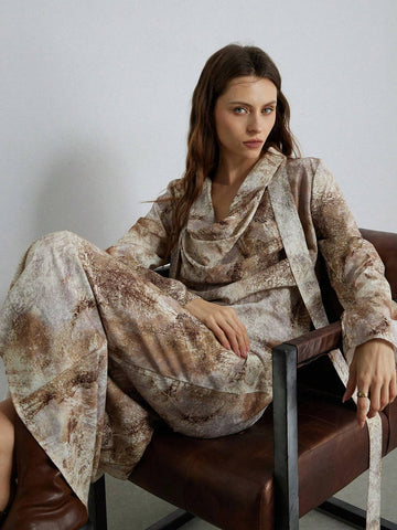 French Retro Elegant High-Quality Texture Random Floral Print Swing Collar Ribbon Dress For