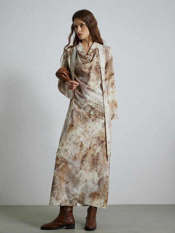 French Retro Elegant High-Quality Texture Random Floral Print Swing Collar Ribbon Dress For