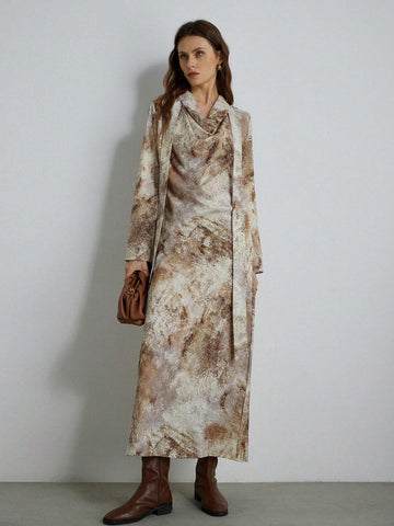 French Retro Elegant High-Quality Texture Random Floral Print Swing Collar Ribbon Dress For