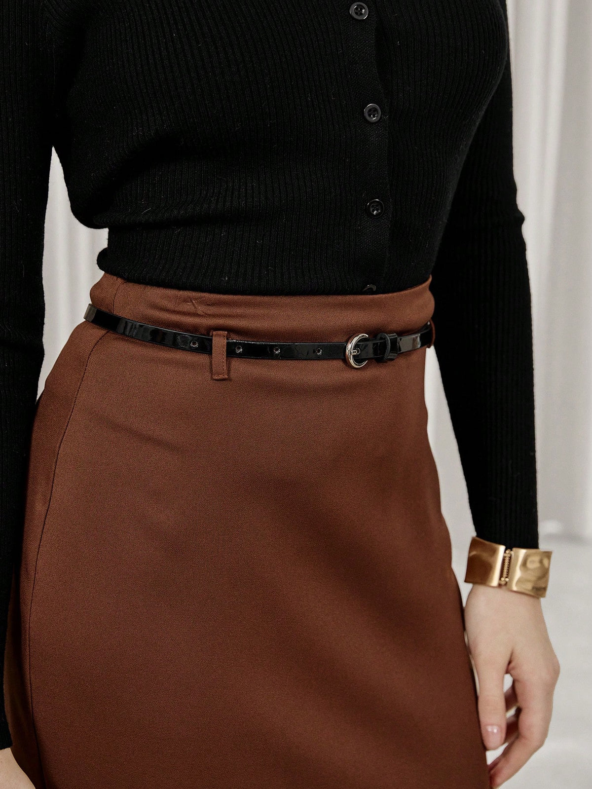 Modichic High Street Commuting Fashion Simple High Waist Slimming Belted Long Pencil Skirt For Women