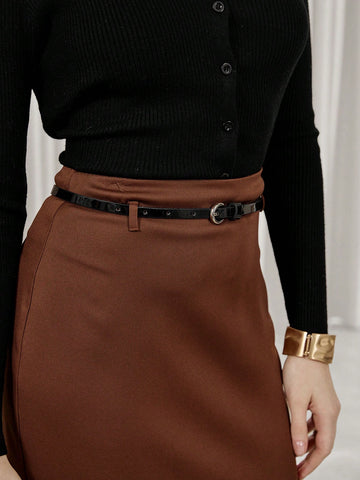 Modichic High Street Commuting Fashion Simple High Waist Slimming Belted Long Pencil Skirt For Women