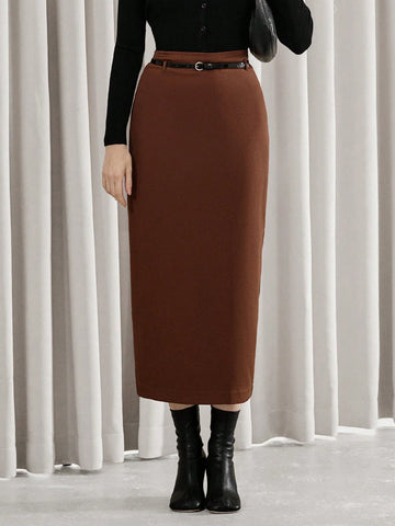 Modichic High Street Commuting Fashion Simple High Waist Slimming Belted Long Pencil Skirt For Women