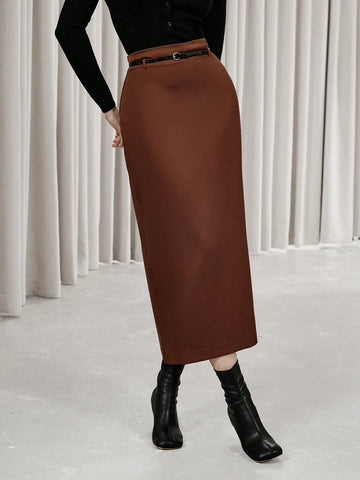 Modichic High Street Commuting Fashion Simple High Waist Slimming Belted Long Pencil Skirt For Women