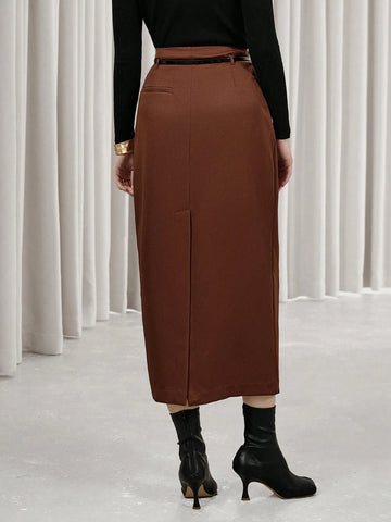 Modichic High Street Commuting Fashion Simple High Waist Slimming Belted Long Pencil Skirt For Women