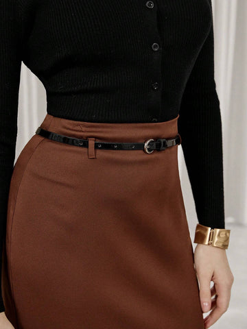 Modichic High Street Commuting Fashion Simple High Waist Slimming Belted Long Pencil Skirt For Women