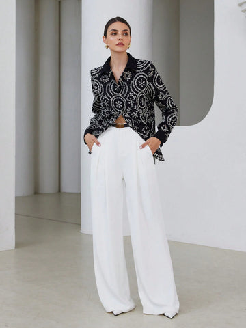 Modichic Vintage Embroidered Eyelet Button Down Long Sleeve Shirt, Spring Autumn