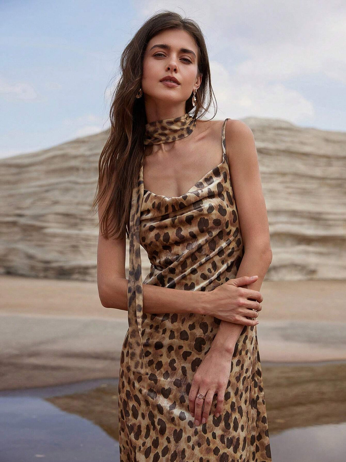 Vintage Sexy Leopard Print Mesh See-Through Spaghetti Strap Bodycon Dress