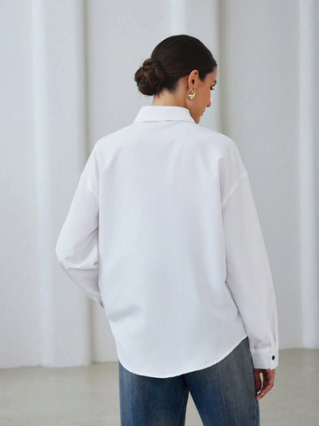 Modichic Women's Autumn Casual Contrast Color Embroidery Long Sleeve Shirt, Blouse