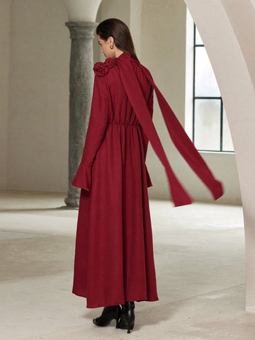 Women's Elegant 3D Floral Print Super Long Dress For Party/Date Night