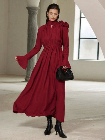 Women's Elegant 3D Floral Print Super Long Dress For Party/Date Night