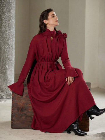 Women's Elegant 3D Floral Print Super Long Dress For Party/Date Night