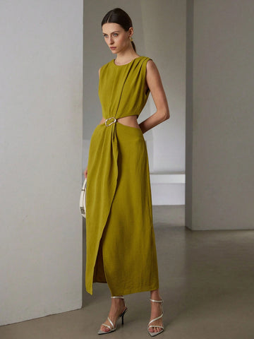 Women's Hollow-Out Ruched Midi Dress, Sexy Party And Date Outfit, Autumn/Winter