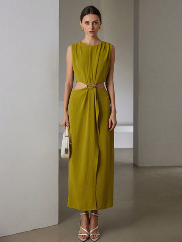 Women's Hollow-Out Ruched Midi Dress, Sexy Party And Date Outfit, Autumn/Winter