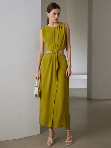 Women's Hollow-Out Ruched Midi Dress, Sexy Party And Date Outfit, Autumn/Winter