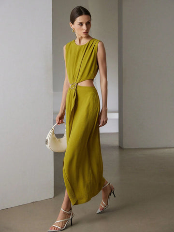 Women's Hollow-Out Ruched Midi Dress, Sexy Party And Date Outfit, Autumn/Winter