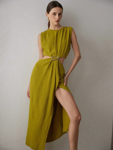 Women's Hollow-Out Ruched Midi Dress, Sexy Party And Date Outfit, Autumn/Winter