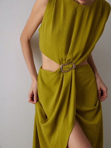 Women's Hollow-Out Ruched Midi Dress, Sexy Party And Date Outfit, Autumn/Winter