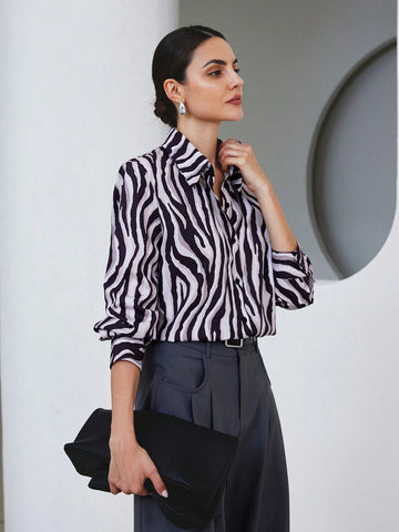 Modichic Zebra Print Long Sleeve Loose Button Down Shirt