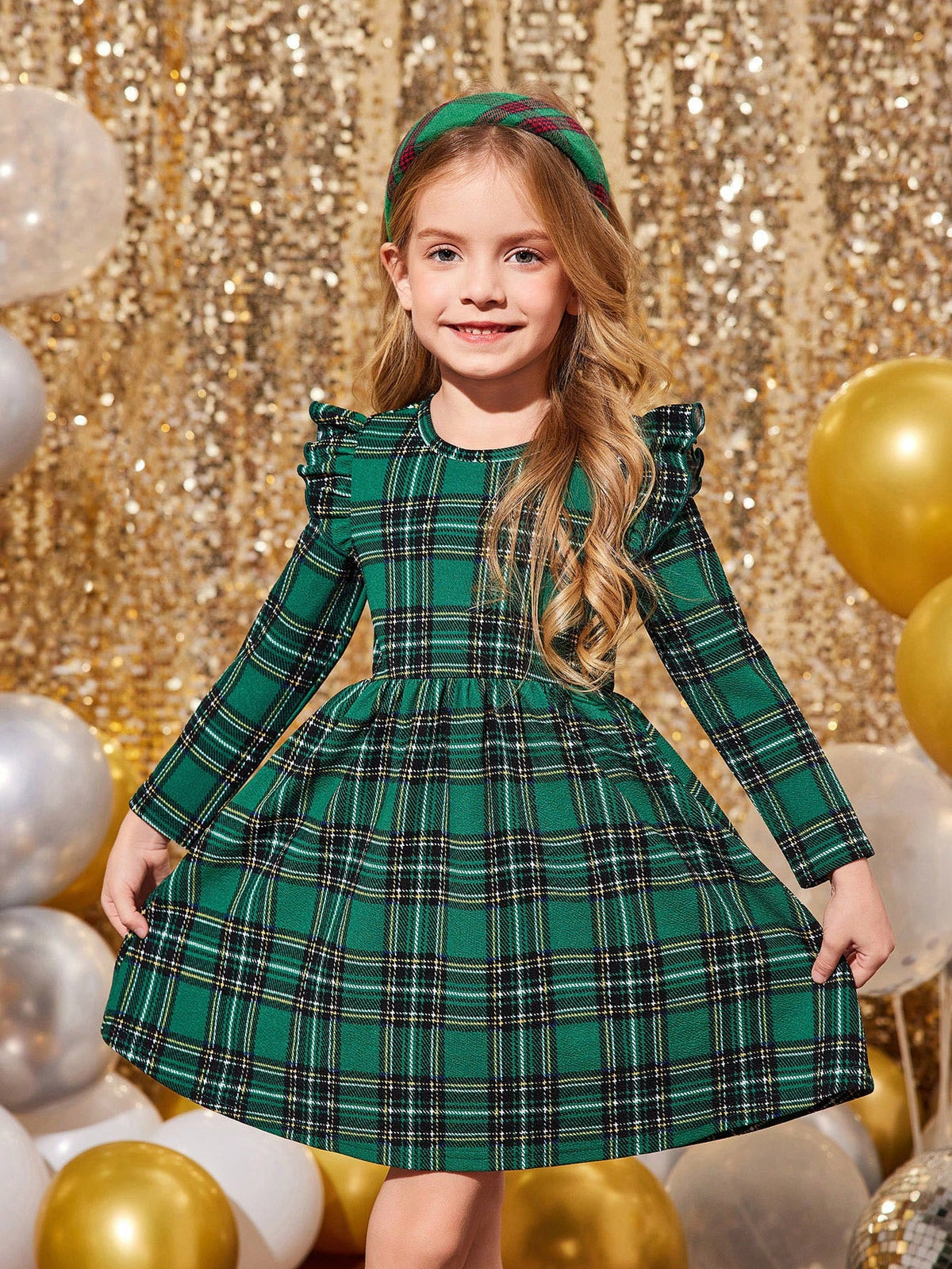 Mommy And Me Autumn/Winter Knitted Cap Sleeve Plaid Dress, Girls Casual Everyday Outfits
