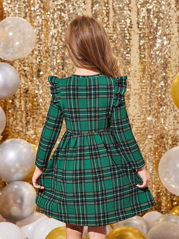 Mommy And Me Autumn/Winter Knitted Cap Sleeve Plaid Dress, Girls Casual Everyday Outfits