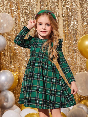Mommy And Me Autumn/Winter Knitted Cap Sleeve Plaid Dress, Girls Casual Everyday Outfits