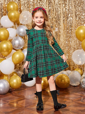 Mommy And Me Autumn/Winter Knitted Cap Sleeve Plaid Dress, Girls Casual Everyday Outfits