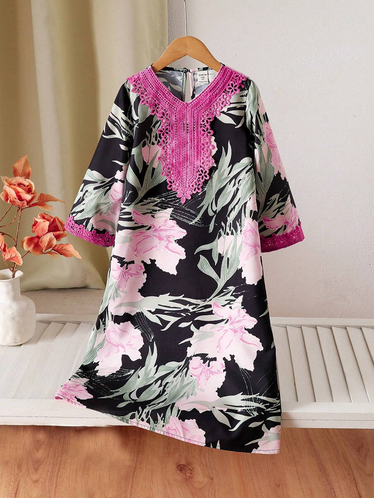 ommy And Me Matching Sets (2pcs Sold Separately)Young Girls Large Floral Print Dress, Suitable For Vacation, Outdoor, And Daily Wear