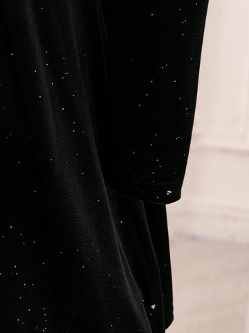 Mommy And Me Velvet Big Bow Decor Girls Dress, Suitable For Everyday Family Gathering Wear, Autumn/Winter