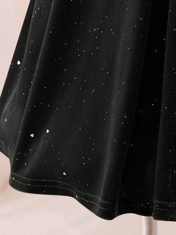 Mommy And Me Velvet Big Bow Decor Girls Dress, Suitable For Everyday Family Gathering Wear, Autumn/Winter