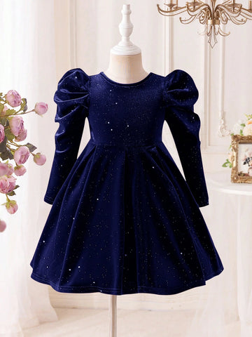 Mommy And Me Velvet Bow Decor Dress For Young Girl And Young Girl, Suitable For Autumn/Winter Family Gatherings