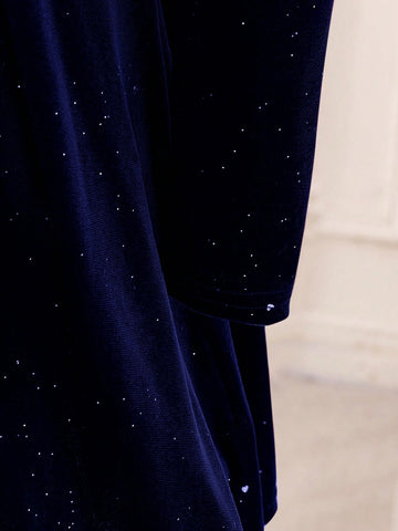 Mommy And Me Velvet Bow Decor Dress For Young Girl And Young Girl, Suitable For Autumn/Winter Family Gatherings