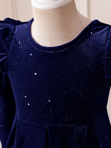 Mommy And Me Velvet Bow Decor Dress For Young Girl And Young Girl, Suitable For Autumn/Winter Family Gatherings