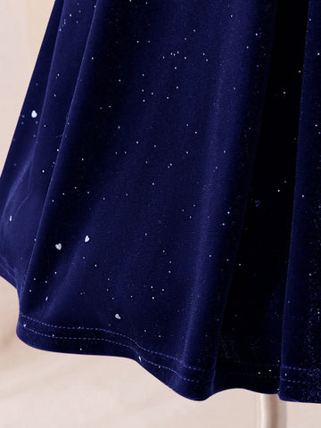 Mommy And Me Velvet Bow Decor Dress For Young Girl And Young Girl, Suitable For Autumn/Winter Family Gatherings