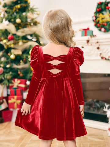 Mommy And Me Young Girl's And Young Girl's Autumn/Winter Floral Velvet Gigot Sleeve Dress, Suitable For Casual Daily Wear Or Family Gatherings