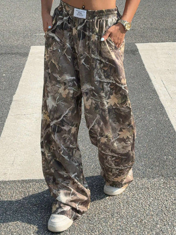 Muchic Printed Woven Wide Leg Pants For Women