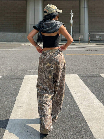 Muchic Printed Woven Wide Leg Pants For Women
