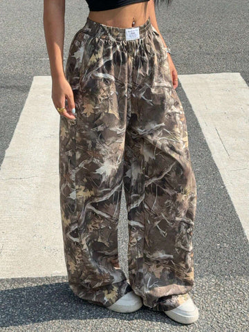 Muchic Printed Woven Wide Leg Pants For Women