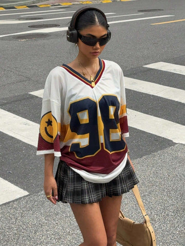 Women's New Letter & Number Print Sweatshirt, Suitable For Watching And Back-To-School